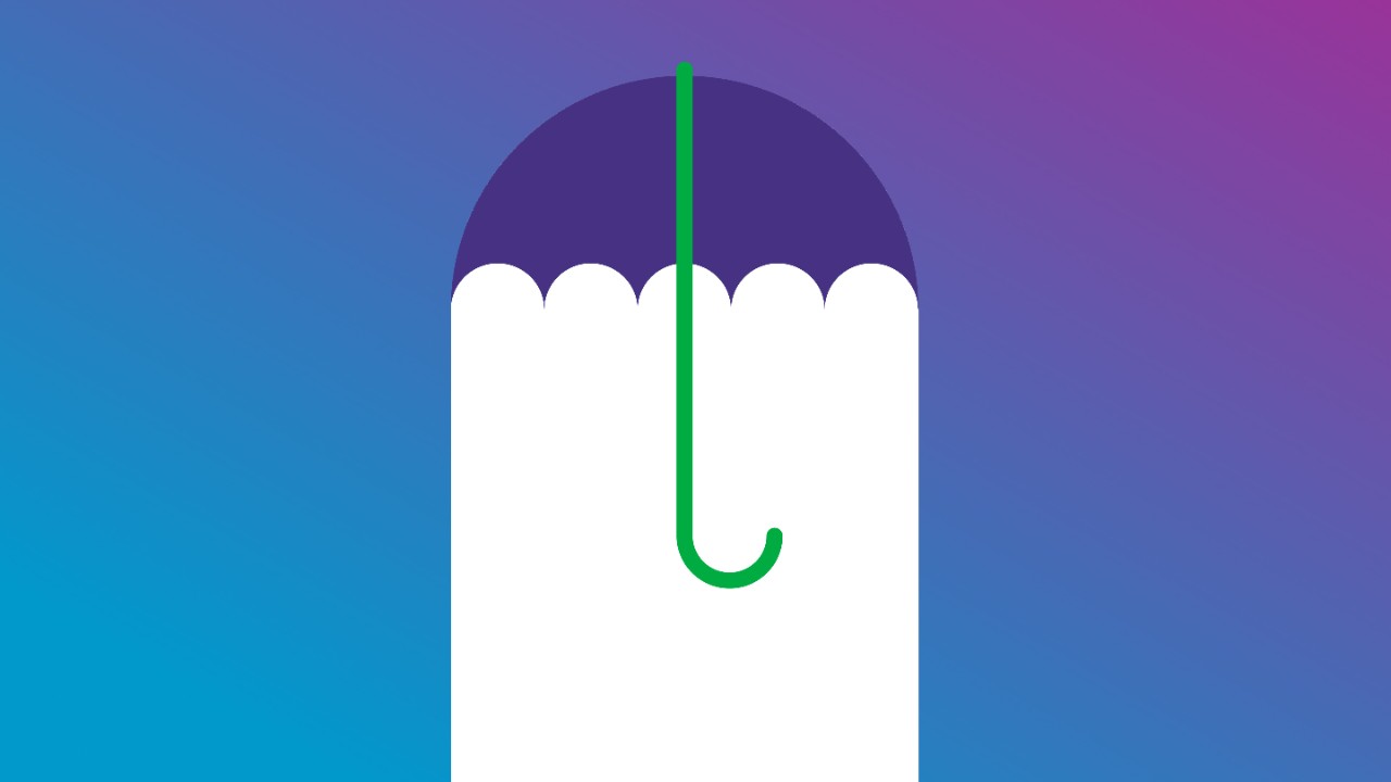 Purple umbrella on a blue to purple gradient background