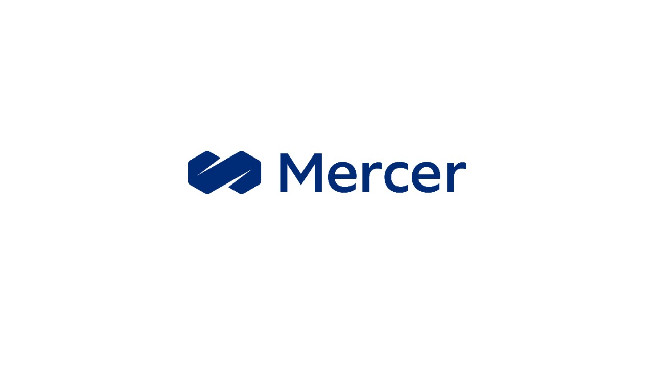 Blue mercer logo on a white background