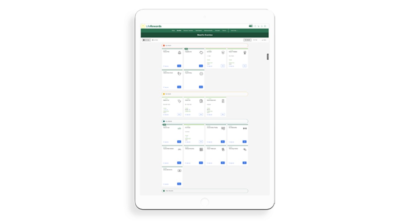 Tablet with a benefit selection window on the screen